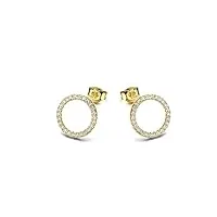 amdxd boucles d'oreilles en or jaune au750 pour femme - cercle avec zircone rond - or 18 carats - or véritable, or jaune 18 carats, zircone cubique