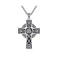 midir&etain collier avec pendentif croix celtique irlandaise en argent sterling 925, collier viking, bijou celtique, cadeau religieux de protection pour homme, femme, garçon, argent sterling