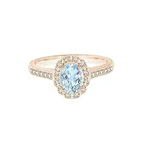 shine jewel bague de fiançailles accent halo d'or 9 carats de forme ovale classique de 1,00 ct (or rose, 56)