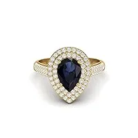 9x6mm poire en forme de saphir bleu gemme 925 en argent sterling solitaire halo femmes alliance bague de fiançailles (vermeil d'or, 54)