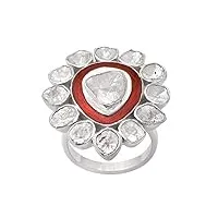 1.75 ctw bague de mariage cocktail solitaire diamant polki naturel non coupé tranche | argent sterling 925 | (red, 59)