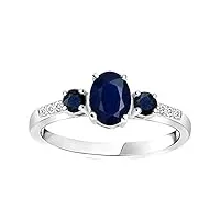 shine jewel bague en pierre trio !! coupe ovale pierre précieuse de saphir bleu or jaune 9k bague solitaire (or blanc, 14.5)
