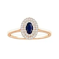 shine jewel pierre précieuse ovale saphir bleu 0,25 ct or jaune 9k double halo bague de fiançailles (or rose, 24)