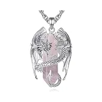 infuseu collier dragon en cristal, pendentif dragon nordique en cristal rose, pendentif hexagonal en cristal de guérison, cadeau en cristal naturel gothique pour les hommes et les femmes.