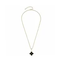 leonardo jewels minelli 023197 collier pour femme en acier inoxydable avec pendentif trèfle en onyx noir, convient pour la gravure, longueur 45-50 cm, bijou cadeau, 45, acier inoxydable, pas de gemme