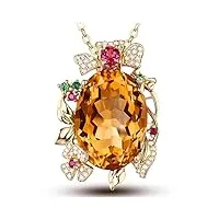 amdxd collier avec pendentif ovale en or 18 carats pour femme motif fleurs et citrine, or jaune 18 carats (750), citrine