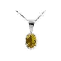 beautiful jewellery company bjc® - pendentif solitaire ovale en or blanc massif 9 carats - citrine naturelle - 1,50 carats et or blanc 9 carats, 18 inch white gold necklace, or blanc, citrine