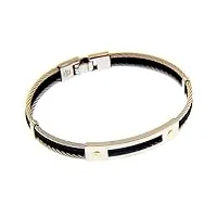 generico bracelet en or jaune 18 carats 750 pour homme, avec double câble en acier et cordon noir et plaque., or, non applicable.