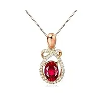 amdxd collier en or rose au750 18 carats avec pendentif en forme de nœud papillon pour femme rouge 0,77 carat, collier pour femme, cadeau authentique et certificats 45 + 5 cm, or rose 18 carats (750),
