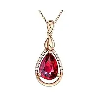 amdxd collier en tourmaline pour femme - vintage - or rose 18 carats - larme en goutte - rouge - diamant - collier pour femme - certificats authentiques - 45 + 5 cm, or rose 18 carats (750),