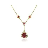 amdxd collier pour femme en or 750 18 carats avec pendentif en forme de grenat rouge 1,5 ct avec pendentif en diamant 45 + 5 cm, or jaune 18 carats (750), grenat