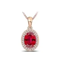 amdxd collier en or rose 18 carats 750 pour femme - personnalisable - classique - avec tourmaline ovale rouge - avec diamants - avec certificats - 45 + 5 cm, or rose 18 carats (750), tourmaline
