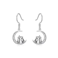 boucles d'oreilles loup en argent sterling 925 boucles d'oreilles pendantes loup hypoallergénique bijoux cadeaux pour femmes filles