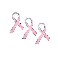 paires de 3 Épingles À broche de prévention et de sensibilisation au cancer du sein avec ruban rose, Émail et plaqué argent, simple accessoire d'inspiration pour les femmes