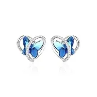 george · smith boucles d'oreilles papillon plaqué argent pour femme fille boucle doreille cœur amour papillon bleu cristal bijoux cadeaux d'anniversaire pour maman Épouse (bleu)