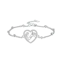arrebol bracelet fille et cheval argent sterling 925 bracelet femmes pendentif coeur avec zirconium cadeaux original pour femmes/mère/épouse/fille - réglable(16cm+4)