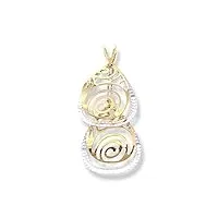 italian jewelry and craftsmanship pendentif en or jaune et blanc 18 kt (750) bicolore double goutte stylisée spirale pour femme, 50 mm, métal précieux (or 18 carats), pierres absentes