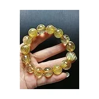 fittg véritable tibétain haute altitude or clair cristal rutilé quartz bracelet extensible perle arrondie 14 mm spirituel reiki