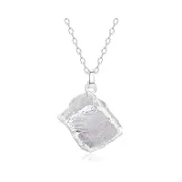 coai collier chaîne argentée pendentif carré cristal de roche brut femme