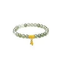bracelet femme or perle de jade vert - bracelet femme véritable or, bracelet charms extensible, bracelet fille perlé, bracelet or solide 24k, cadeau saint valentin femme (feuille de bambou)