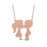collier pendentif or rose massif 14 carats garçon fille kissing lovers (longueur de chaîne disponible 40 cm – 45 cm – 50 cm – 55 cm) 45 cm