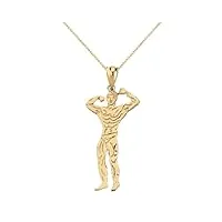 joyara collier pendentif bodybuilder masculin de sport d'haltérophilie en or massif 9 carats (jaune/rose/blanc) (longueur de chaîne disponible 40 cm – 45 cm – 50 cm – 55 cm) 45 cm