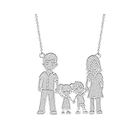 joyara collier pendentif famille mère, père, fils, fille, or blanc massif 14 carats (longueur de chaîne disponible 40 cm – 45 cm – 50 cm – 55 cm) 45 cm