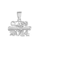 joyara collier pendentif charm class of 2014" graduation en or blanc 9 cts (longueur de chaîne disponible 40 cm – 45 cm – 50 cm – 55 cm) 45 cm