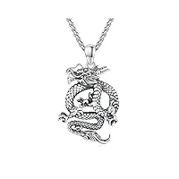 jfashop collier dragon pour hommes et femmes, argent sterling s925 rétro vintage pendentif dragon bijoux cadeau, argent sterling