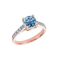 bague de fiançailles solitaire pour femme en or rose 9 carat avec diamant et topaze bleue