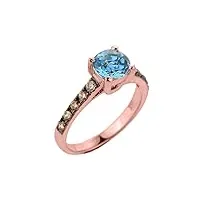 bague solitaire pour femme en or rose 9 carat avec topaze bleue et diamant