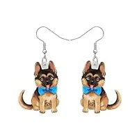 dalane acrylique berger allemand chien boucles d'oreilles pendants chiot animaux bijoux anime cadeaux pour femmes filles enfants charms décoratifs pour amoureux chiens (noir)