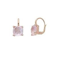 boucles d'oreilles en or rose 750, 18k, avec quartz rose de 10 mm, coupe coussin, leverback., 10 mm, or, quartz rose