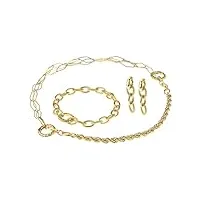 ernstes design parure de bijoux s007 en acier inoxydable, bracelet, boucles d'oreilles, collier plaqué or