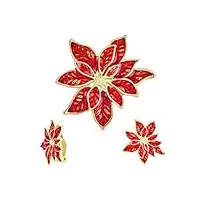 grande déclaration fleur fête de vacances blanc rouge Émail poinsettia broche clip sur boucles d’oreilles de noël foulard pin bijoux ensemble pour femmes plaqué or