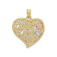 collier avec pendentif en forme de cœur en filigrane en or 14 carats avec fleurs blanches et inscription daddys little girl - dimensions : 21,15 x 17,45 mm de large, métal