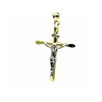 pegaso gioielli pendentif or jaune et blanc 18 carats (750) pendentif croix chanfreinée jésus-christ crucifié homme, 0, or, pas de gemme