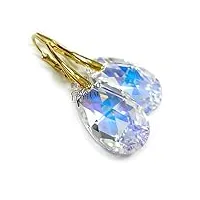 arande cristaux originaux belle parure unique de boucles d'oreilles pendentif aurora plaqué argent 24 carats certificat d'or