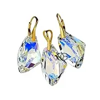 arande cristaux originaux beau ensemble unique de boucles d'oreilles pendentif galactique aurora plaqué argent 24 carats certificat d'or