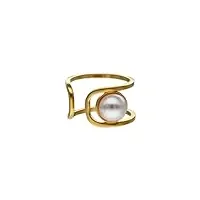 majorica - bague géométrique perle - collection athéna - en argent or - perle blanche demi-boule 8 mm - taille 92 réglable - bague en argent - bijoux pour femme, argent, perle