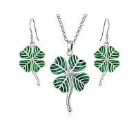 ensemble de bijoux irlandais shamrock bonne chance charme trèfle À quatre feuilles Émail vert boucles d'oreilles pendentif collier diplômé pour les femmes adolescentes argent sterling .925