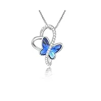 george · smith collier papillon pour femmes, collier pendentif cœur argent cristal bleu, bijoux valentines fête des mères cadeaux de noël pour femmes (bleu)