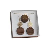 astwerk parure de bijoux orientale en or – boucles d'oreilles et collier élégants en bois de noyer et motif floral, bois