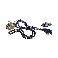 world wide gems collier mala en lapis-lazuli et pierre de lave - collier mala noué - collier pour yoga, méditation - bijoux spirituels bohème, 34inch, gemme
