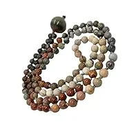 world wide gems collier mala en pierre de jaspe 108 perles mala, collier noué, collier wwg, bijoux de yoga, méditation, bijoux spirituels, bijoux bohèmes, 34inch, gemme
