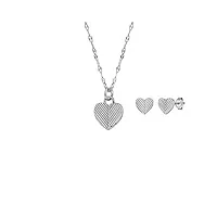 fossil coffret collier pendentif et boucles d’oreilles harlow heart to heart fossil en acier inoxydable, pour femme, jf04669set