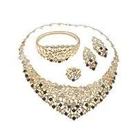 wahzaus parure de bijoux de mariée étincelante 4 pièces 18 carats pour femme avec collier, bracelet, boucles d'oreilles, bague, ensemble de bijoux de mariage, fête, bal de fin d'année, accessoires de