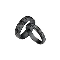 custom4u bague anneau amour mariage prénom personnalisable couple noir coeur cadeau personnalisé pour les couples