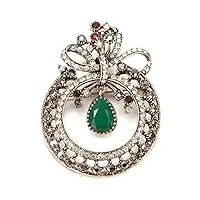 women's metal brooch antique gold color women ethnic turkish wedding bridal jewelry arab caftan pins brooches for women (color : green, size : 2.5 inch)
