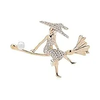 womne's riding broom lady brooches women czech rhinestone figure party casual brooch pins gifts brooches for women (color : gold, size : 1.6 inch)